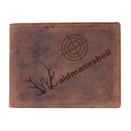 Greenburry Vintage Leather Wallet with "Waidmannsheil" Saying - 12 x 10 x 3 cm, brown, Vintage