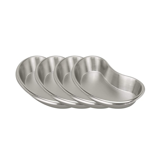 Bosky 100% Stainless Steel Emesis Basin Kidney Shaped Tray 8 inch Small Reusable Metal Dish Holloware Lab use, Instruments Storage (Pack of 4)