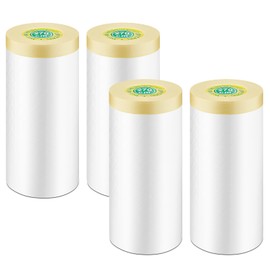 Gyfent Painters Plastic with Tape, 4 Rolls Pre-Taped Masking Paper for Painting 3.6Ft x 65Ft Automotive Masking Film Paint Adhesive Protective Film Roll for Painting Covering Walls Windows Auto Body