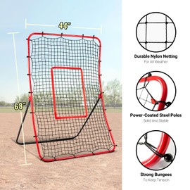PLAYAPUT Baseball Rebounder Net Pitchback Net，Angle Adjustable Pitch Trainer Simulate Grounder and Fly Ball, Baseball Softball Pitching and Fielding Rebound Net for All Players Pitch,Throw,Fielding