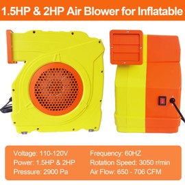 Bounce House Blower, Dual - Mode 1300W / 1600W, 1.7HP & 2.1HP Dual Speed Commercial Air Blower with Great Heat Dissipation Properties, Super Strong Wind for Bouncy Castle, Jump Slides, Inflatables
