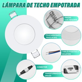 Lámparas De Techo Para Interior De Casas de 6 Pack,Lampara Led Techo Empotrable Para Salas, Baño, Dormitorios, Cocina, 8.5cm Plafones, Luz De Día Blanca