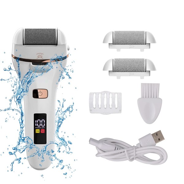YUNAI Rechargeable Electric Foot Callus Remover Kit with 2 Types of Roller Heads, Waterproof, LCD Display for Cracked Heel and Dead Skin