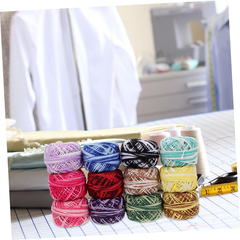 Tofficu Multi-Function Embroidery Thread Kit 12 Rolls Cotton Yarn for