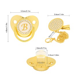 Golden Baby Pacifier,Baby Bling Pacifier, Soft Curved Custom Pacifier, Ergonomic Design, Curved Design 26 Letters Safe Materials Healthy Bling Baby Pacifier with Clips for 6 to 18 Months Baby(A)