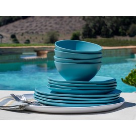 Abode Homewares Organic Coupe Wheat PolyPro 12-Piece Dinnerware Set, Azure