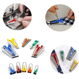 YICBOR Bias Tape Maker Kits All 5 Sizes 6MM 9MM 12MM 18MM 25MM Binding Foot Craft Clips Awl Quilter's Pin Comes with 10pcs Multi-Sizes Folding Fabric and Biasing Strips Roll Tool Set (Pink)