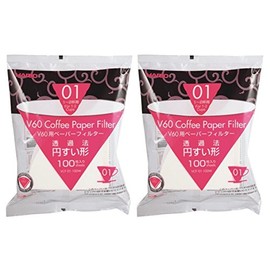 Hario 01 White Coffee Paper Filters, 2-Pack Set 100 Filters per Pack (Total of 200 Filters) (Japan Import) VCF-01-100W