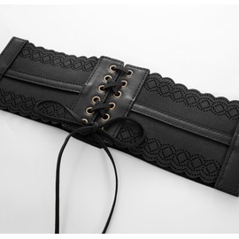 SCARLET DARKNESS Women's Steampunk Belt with Ruffles Corset Belt Medieval Belt PU, Black PU + hollow out