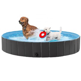 Yaheetech Foldable Dog Pool 71 x 12 Inches Collapsible Hard Plastic Pet Swimming Pools Portable Puppy Bath Tub Cat Shower Pets Wading Pool for Outdoor/Indoor w/Pet Repair Patches, Black