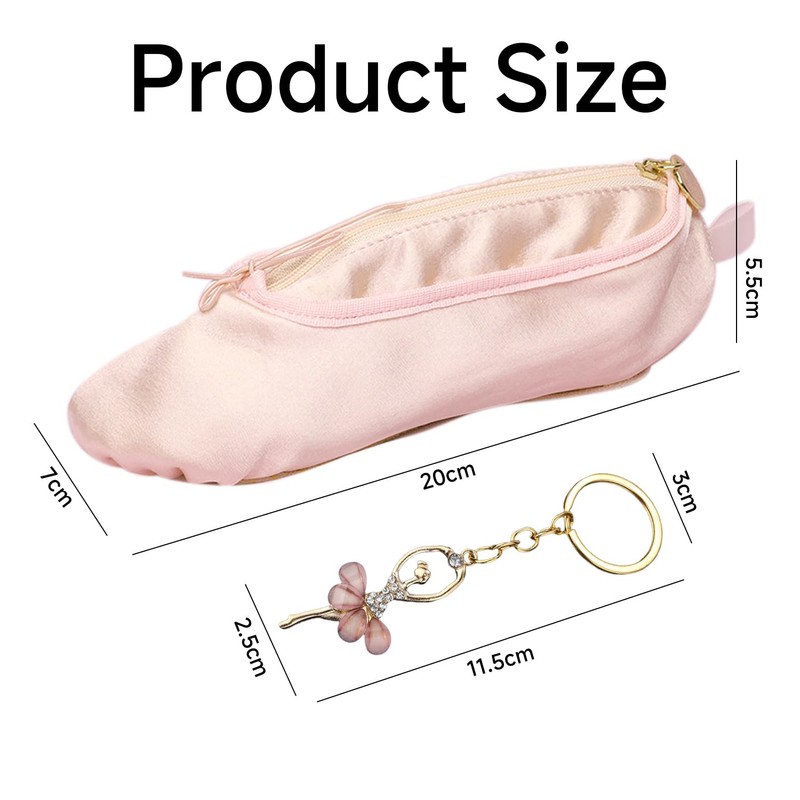 1 Ballet Shoe Pencil Case, 1 Pendant Keyring, Pink Pencil