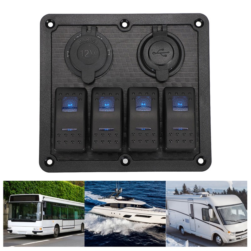 12V 24V 4 Gang Rocker Switch Panel IP65 Waterproof with