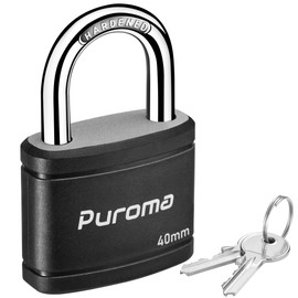 Puroma Keyed Padlock with 2 Keys Alike, 1.1 Inch Locker Lock 40mm Heavy-Duty Locks for Gate Fence Hasp Cabinet Toolbox School Gym Locker (Black)