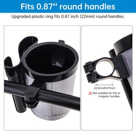 Tobefore 3-in-1 Bike Cup Holder with Phone Case and Key Hook -Water Bottle Holder for Walker/Wheelchair/Stroller/Scooter， Fits 0.87" Round Handles & 2.7" Cup Base (Black Gray)