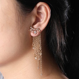 TseenYi Star Tassel Stud Earrings CZ Star Chain Earrings Long Chain Tassel Star Earrings Gold Star Hanging Earrings Ear Jacket Wedding Jewellery for Women and Girls