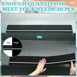 20 Pcs 4'' x 30'' Anti Slip Stair Treads with Reflective Stripe Grip Non Slip Tape Adhesive Non Skid Tape Outdoor Traction Treads Staircase Step Treads Friction Abrasive for Stairs (glow in dark)