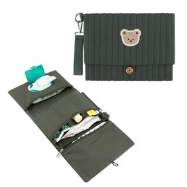 MOMIGO Baby Diaper Bag Organizer Pouches - Waterproof Pod Foldable Diaper Organizer Set, Cute Bear Bag Gift for Baby Shower (Green)