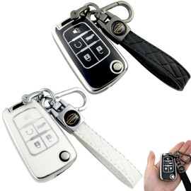 Kyhodsgn Key Fob Cover Fit for Chevy Malibu Cruze Camaro Equinox Sonic Impala - Soft TPU Key Fob Case for Spark Cavalier Colorado Buick Encore Allure GMC with Leather Keychains
