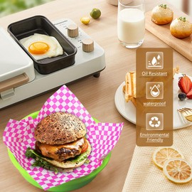 300 Sheets Food Grade Wrap, Greaseproof Sheets,Checkered Basket Liners Oil Proof Food Wrapping Checkered Sandwich Wrappers for BBQ Picnic Party