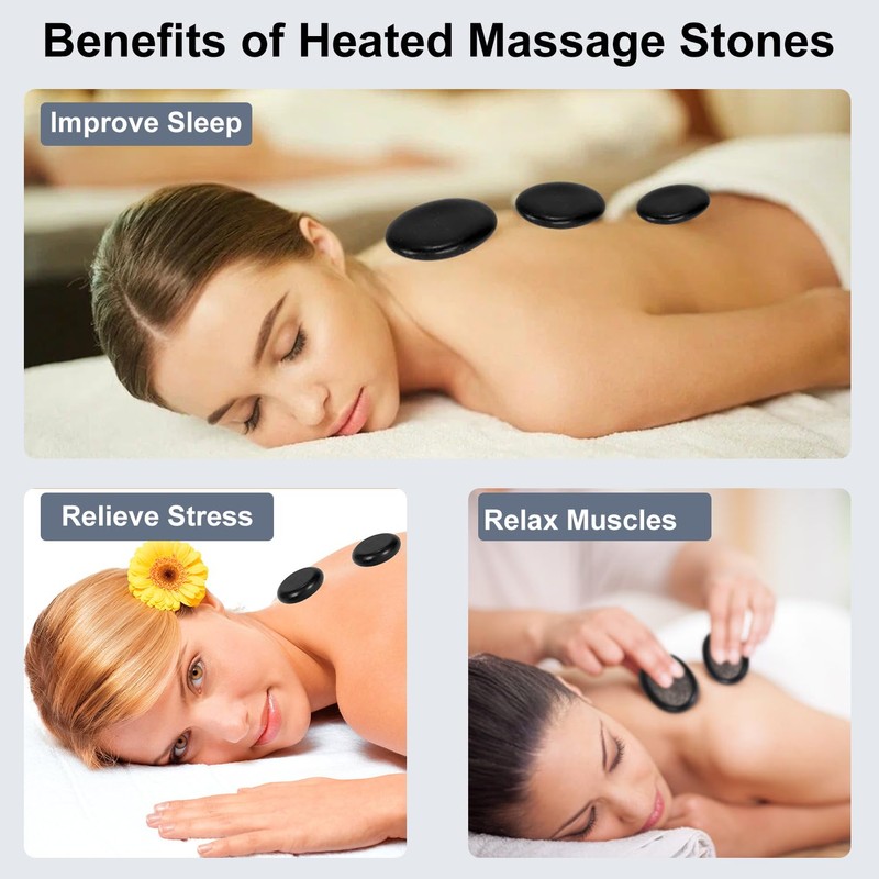 OnVisit Hot Stone Massage Set with Warmer Kit, 10 PCS