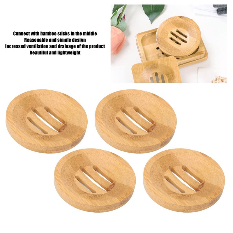 GEEKHOM Soap Dish Holder, [Pack of 4] Natural Bamboo Self