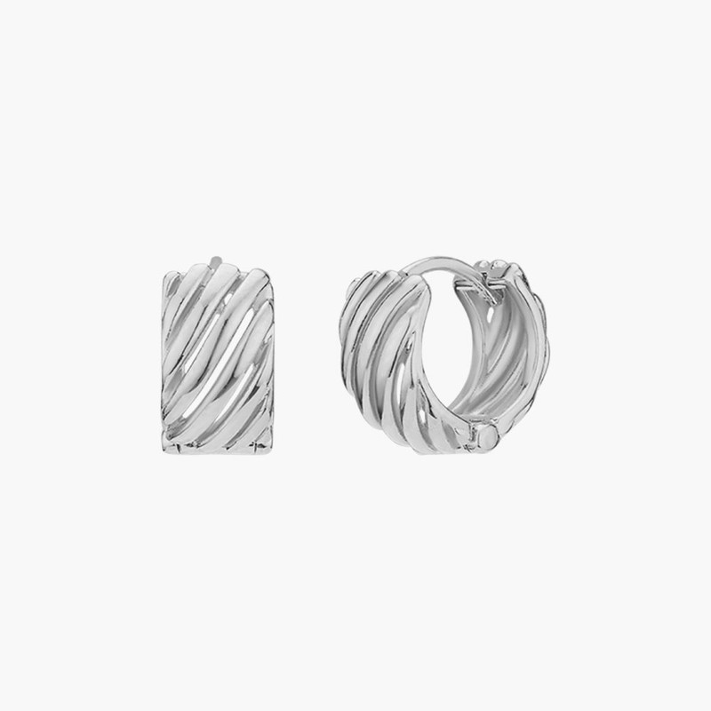Gold&Deer 14K Goldfield Diagonal Line One-Touch Earrings White Gold /