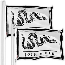 G128 2 Pack: Join or Die White Flag | 3x5 Ft | LiteWeave Pro Series Printed 150D Polyester | Historical Flag, Indoor/Outdoor, Vibrant Colors, Brass Grommets, More Durable Than 100D 75D Polyester