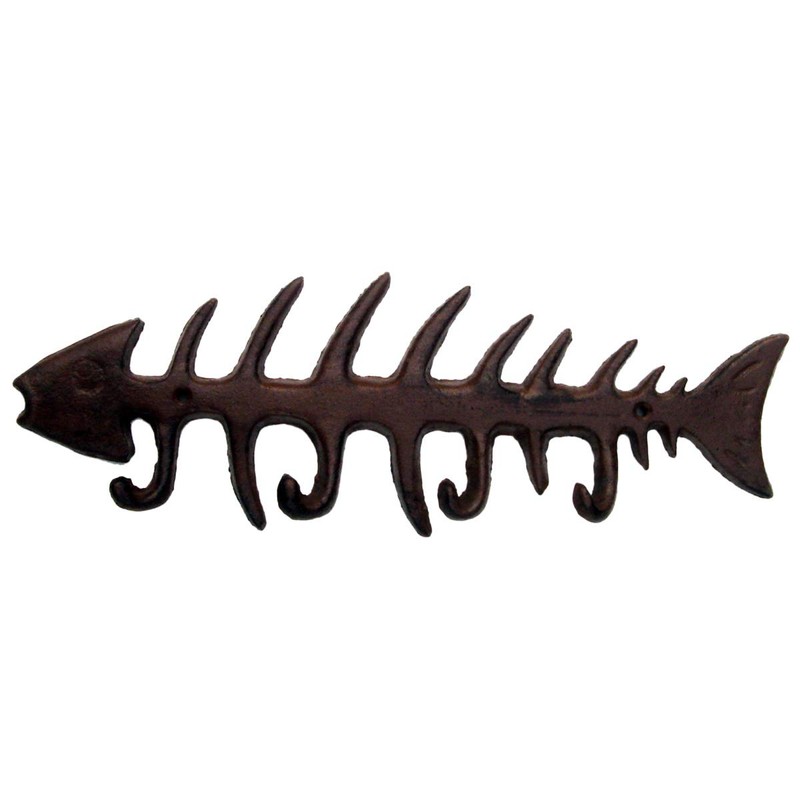 Cast Iron Fish Bone Coat Hook Wall Rack with 4