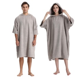 Winthome Changing Poncho, Towel, Surfing Poncho, Changing Clothes, Sauna Poncho, Surf Poncho, Quick Drying, Absorbent, Long Sleeve, Cold Protection, 6 Colors (Silver Gray)