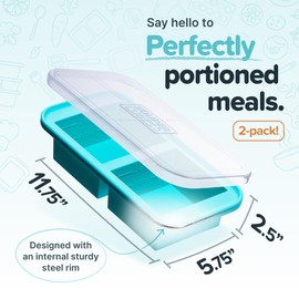 Souper Cubes 2 Cup Silicone Freezer Tray With Lid - Easy Meal Prep Container and Kitchen Storage Solution - Silicone Mold for Soup and Food Storage - Aqua - 2-Pack