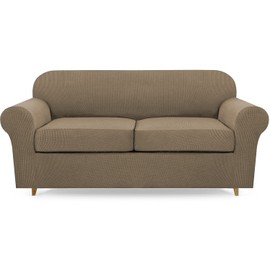 Lamberia High Stretch Sofa Cover for 2 Cushion Couch Loveseat Cover 3 Pieces Thick &Washable Plush Jacquard Sofa Slipover Couch Cover Furniture Protector for Dogs,Pets&Kids