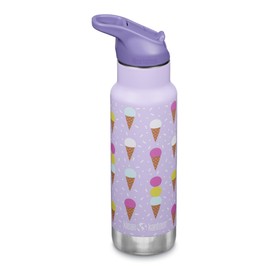 Klean Kanteen Kids Insulated Flask 355ml Stainless Steel Sports Cap with Straw Purple/Ice Cream