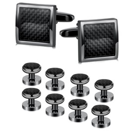 Ofeiyaa 10pcs Square Cufflinks And Shirt Stud Formal Men Classic Cufflinks Tuxedo Buttons Set Black Tone Tuxedo Shirts for Business Wedding