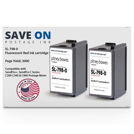 Save On Postage Ink (2 Pack SL-798-0 Fluorescent Red Printer Ink Cartridge Compatible with Pitney Bowes Ink Cartridge, SendPro+, SendPro C Series C200/300/400 Postage Meters - Inkjet Printer Ink