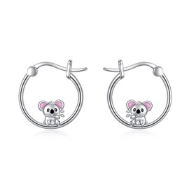 YFN Koala Earrings Sterling Silver Koala Bear Hoop Earrings Koala Jewelry for Women Cute Huggie Hoop Animal Earrings for Sensitive Ears Koala Gifts for Koala Lover