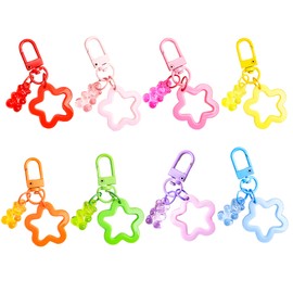TUYOBG Bear Keyrings, Pack of 8, Hollow Star Design Made of Acrylic, Ideal for Children, Women, Girls, Party Bags, Back to School, Farewell Gift, Bags Pendant Decoration Accessories