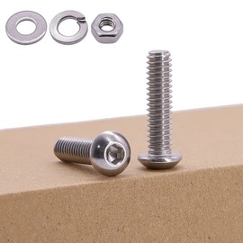 1/4"-20 x 1-1/2" Stainless Steel Button Head Socket Cap Screws with Hex Nuts, Flat Washers and Lock Washers Hardware Assortment, 304 Stainless Steel, Full Thread, Coarse Thread, 10 Sets