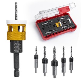 5Pcs Countersink Drill Bit Set, HSS M2 Tapered Bits 1/8" 9/64" 5/32" Drill+3/8” 82° Counter-Bore,11/64" 3/16" Drill+ 1/2" 82° Counter Bore,1/4” Hex Shank for Woodworking