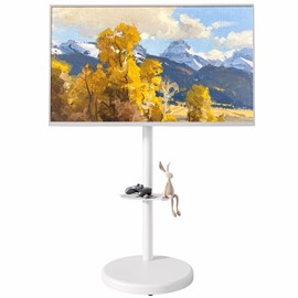 ECOTINY Height Adjustable Rolling TV Stand for 37-86 Inch TV up to 110 Pounds, Portrait to Landscape, Heavy Duty Mobile TV Cart with Shelf Max VESA 600x400mm (White)