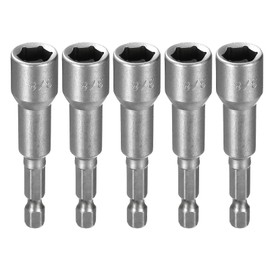 sourcing map 5pcs Hex Nut Driver Drills Bit 3/8" 6-Point Socket 1/4" Hex Shank Nut Setter CR-V Steel Quick-Change Nut for Power Drill Impact Drivers, Silver Tone