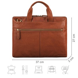 STILORD 'Ross' Vintage Laptop Bag 13.3 Inch - 14 Inch Leather Laptop Sleeve Men's Slim Document Bag Women's Genuine Leather for Notebook Work Business Travel, Maraska - Brown