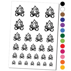 Campfire Cartoon Temporary Tattoo Water Resistant Fake Body Art Set Collection - Black (One Sheet)