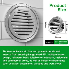 10"Inch Stainless Steel Universal Round Louvered Vent Cover with Built-in a Fly Screen for House,Office,Bathroom,Garage Ventilation
