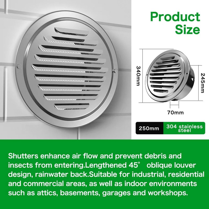 10"Inch Stainless Steel Universal Round Louvered Vent Cover with Built-in
