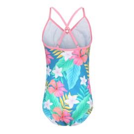Girls Floral One Piece Bathing Suit Hawaiian Ruffle Swimsuits Kids Swimwear Blue Size 7