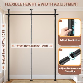 Room Divider Curtain Rod - No Drilling Partition Room Dividers for Room Separation,4-10ft (H) 28-120inch(W) Adjustable Floor to Ceiling Portable Room Divider Wall Partitions Space Separator