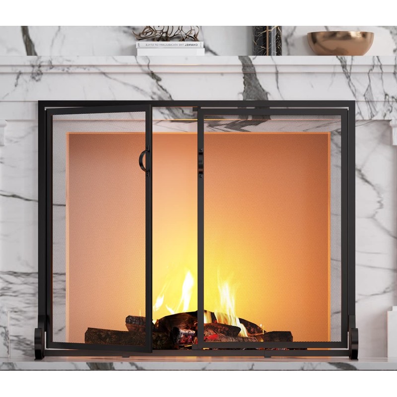Fire Beauty Fireplace Screen with Hinged Doors, Powder Coated Steel