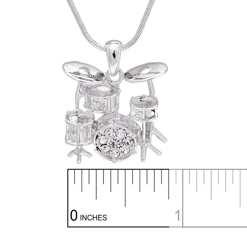 Spinningdaisy Crystal Miniature Drum Set Necklace (Silver)