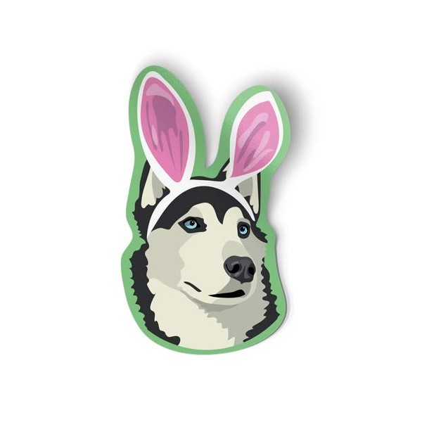 Husky Dog with Easter Bunny Ears Funny Sticker Vinyl Decal
