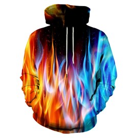 EOWJEED Hoodies for Men Women Graphic 3D Printed Sweatshirts Red and Blue Flame Pullover Hoody Sweaters Medium